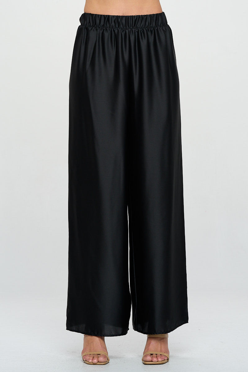 Stretch Satin Pants w/ Elastic Waist