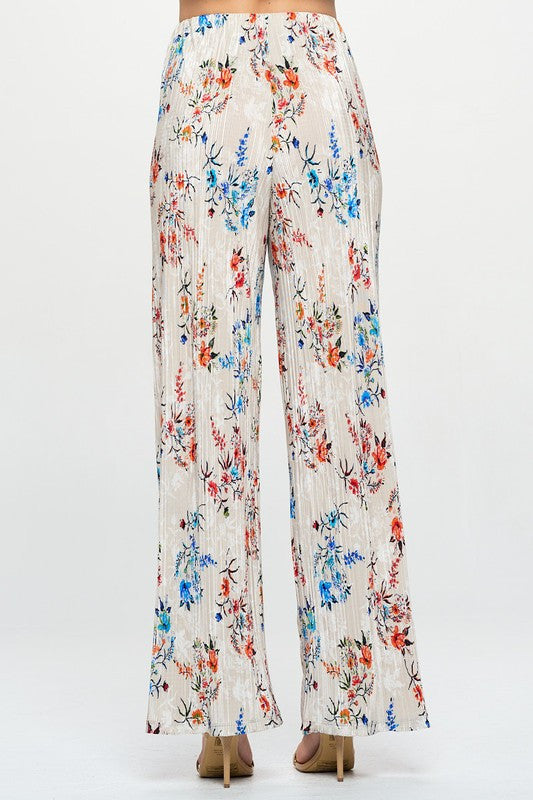 Print Plisse Straight Pants