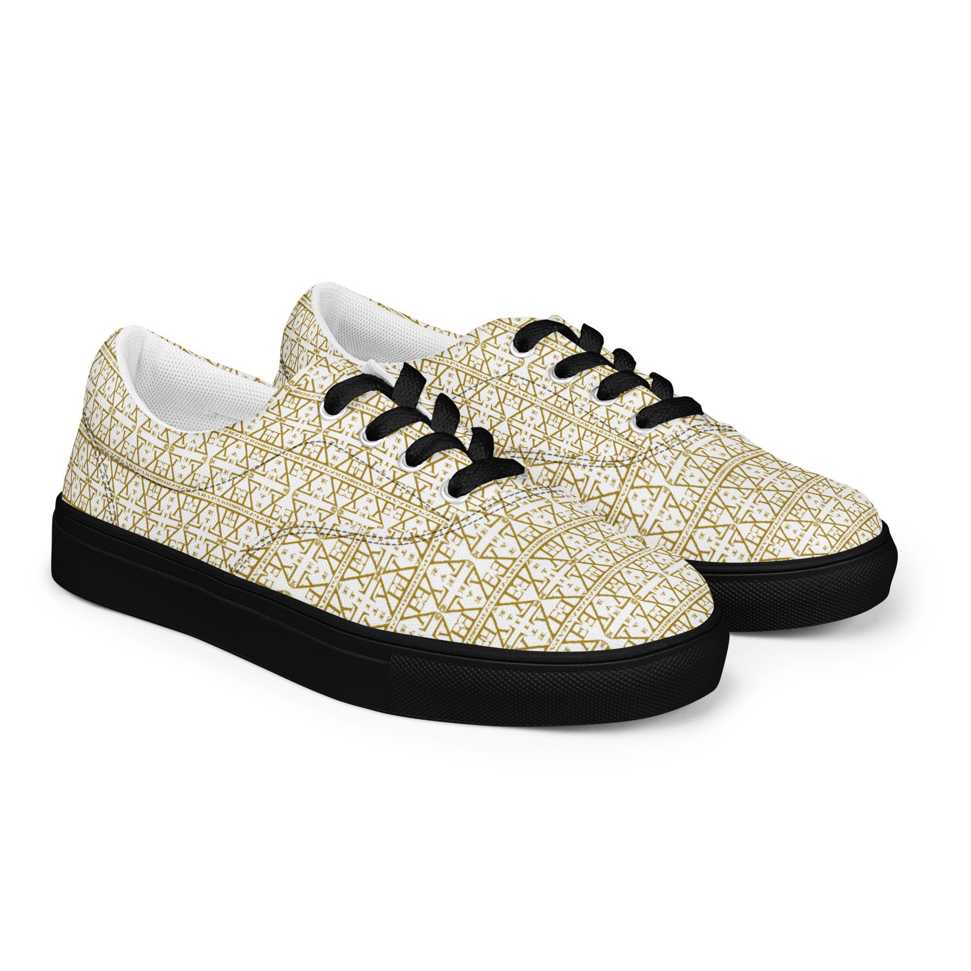White Women's Lace-Up Shoes Waterproof Canvas with Anatomical Sole