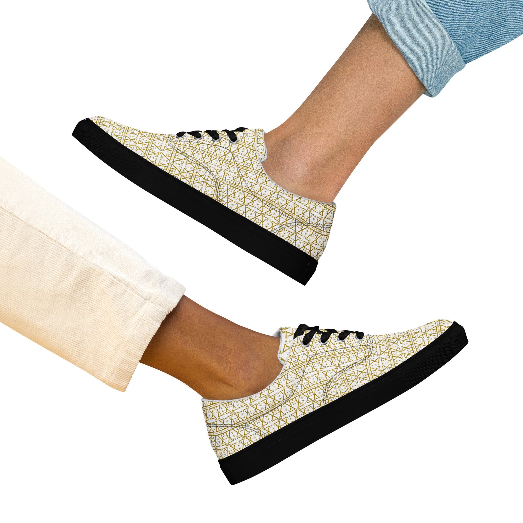 White Women's Lace-Up Shoes Waterproof Canvas with Anatomical Sole