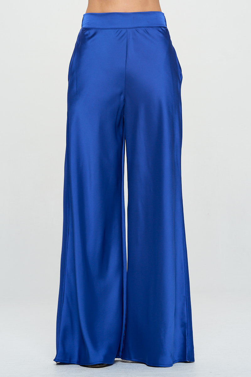 Stretch Satin Pants w/ Elastic Waist and Pockets
