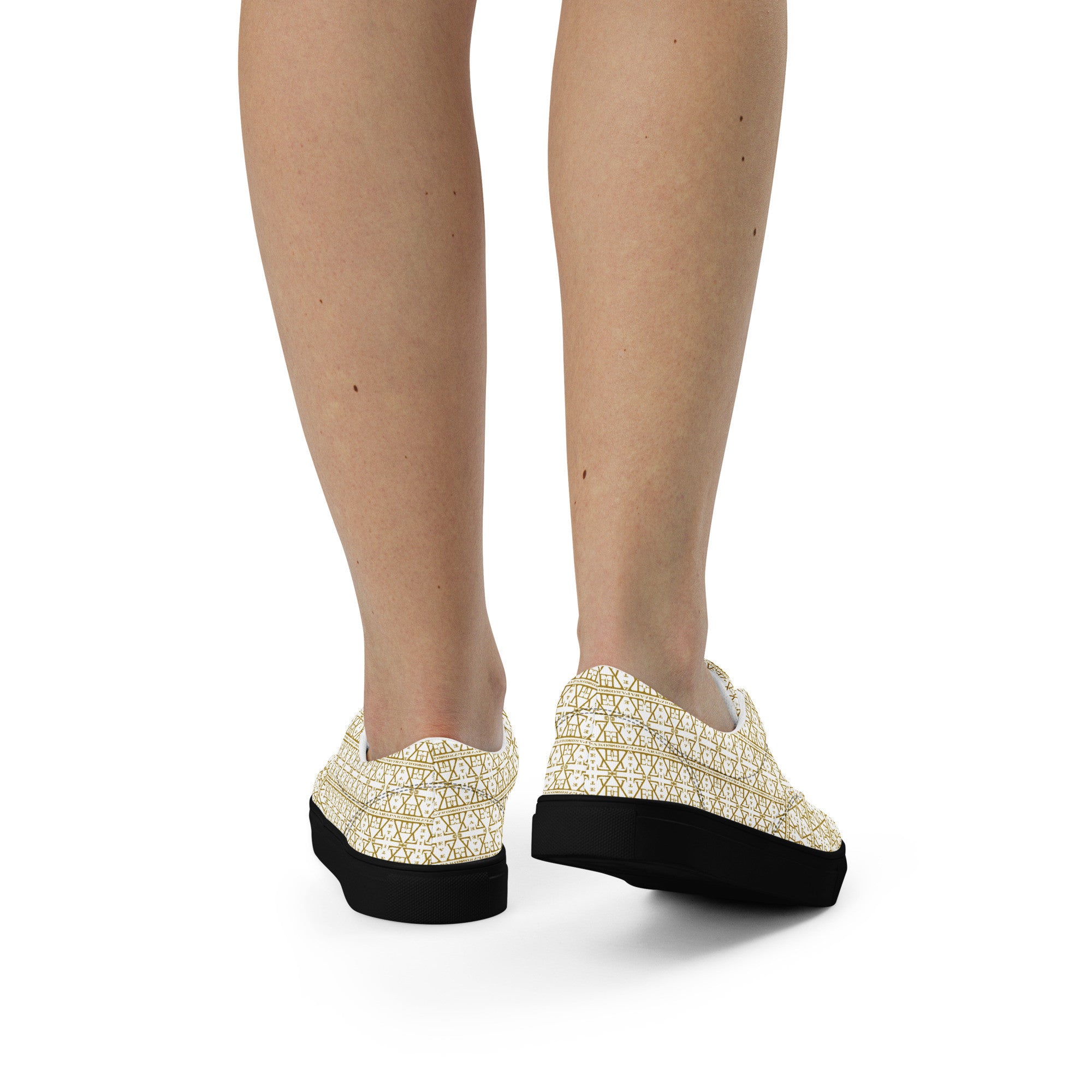 White Women's Lace-Up Shoes Waterproof Canvas with Anatomical Sole