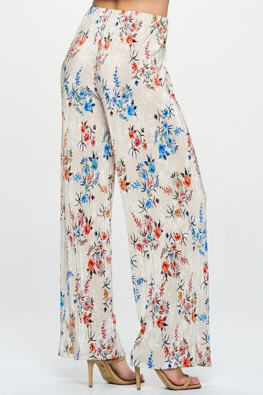 Print Plisse Straight Pants