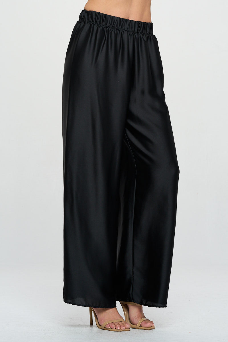 Stretch Satin Pants w/ Elastic Waist