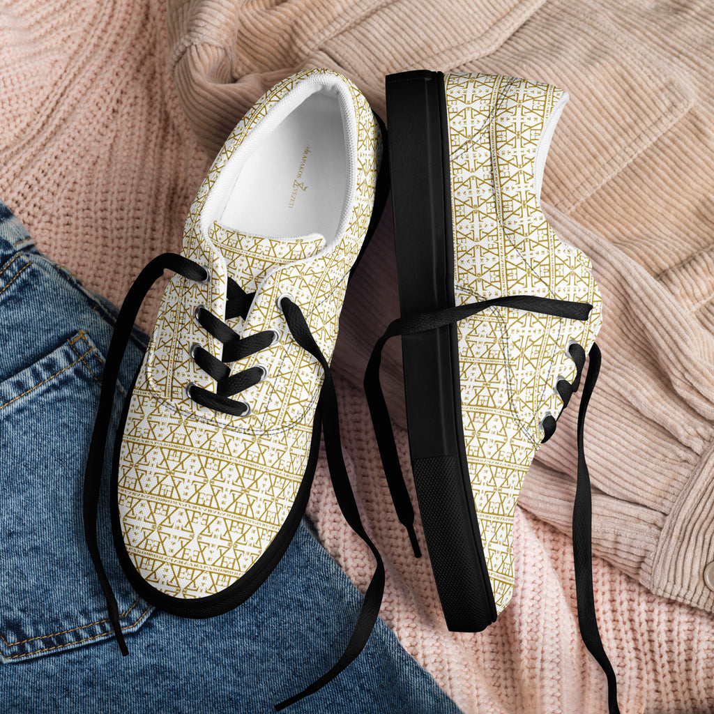 White Women's Lace-Up Shoes Waterproof Canvas with Anatomical Sole