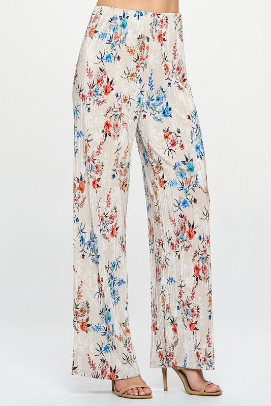 Print Plisse Straight Pants
