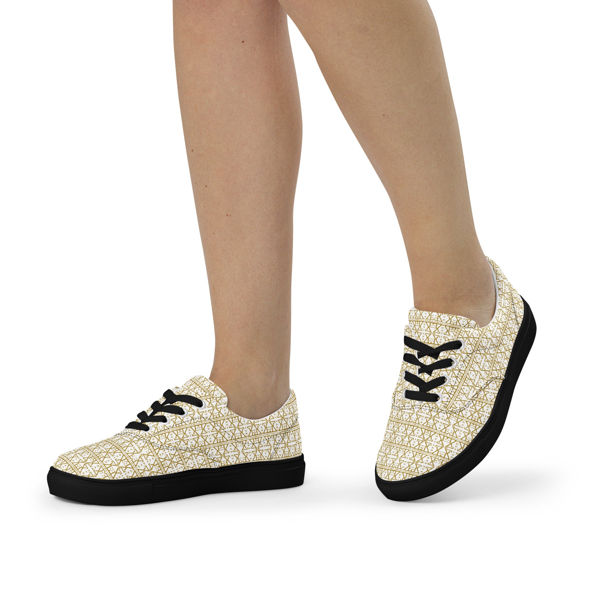 White Women's Lace-Up Shoes Waterproof Canvas with Anatomical Sole