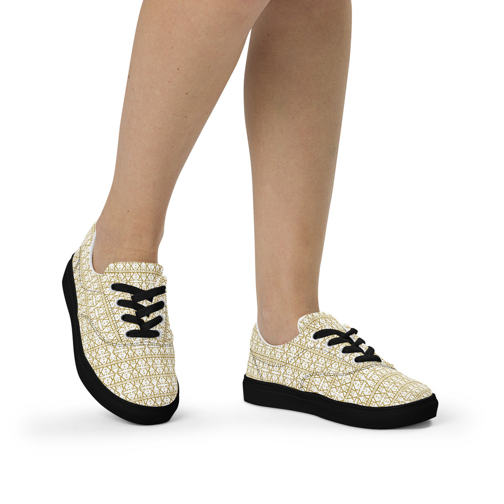 White Women's Lace-Up Shoes Waterproof Canvas with Anatomical Sole