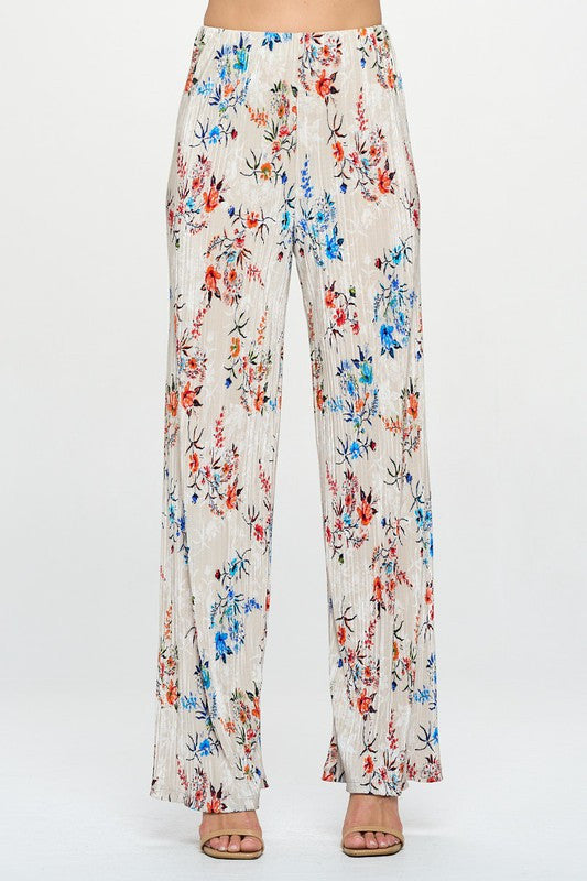 Print Plisse Straight Pants