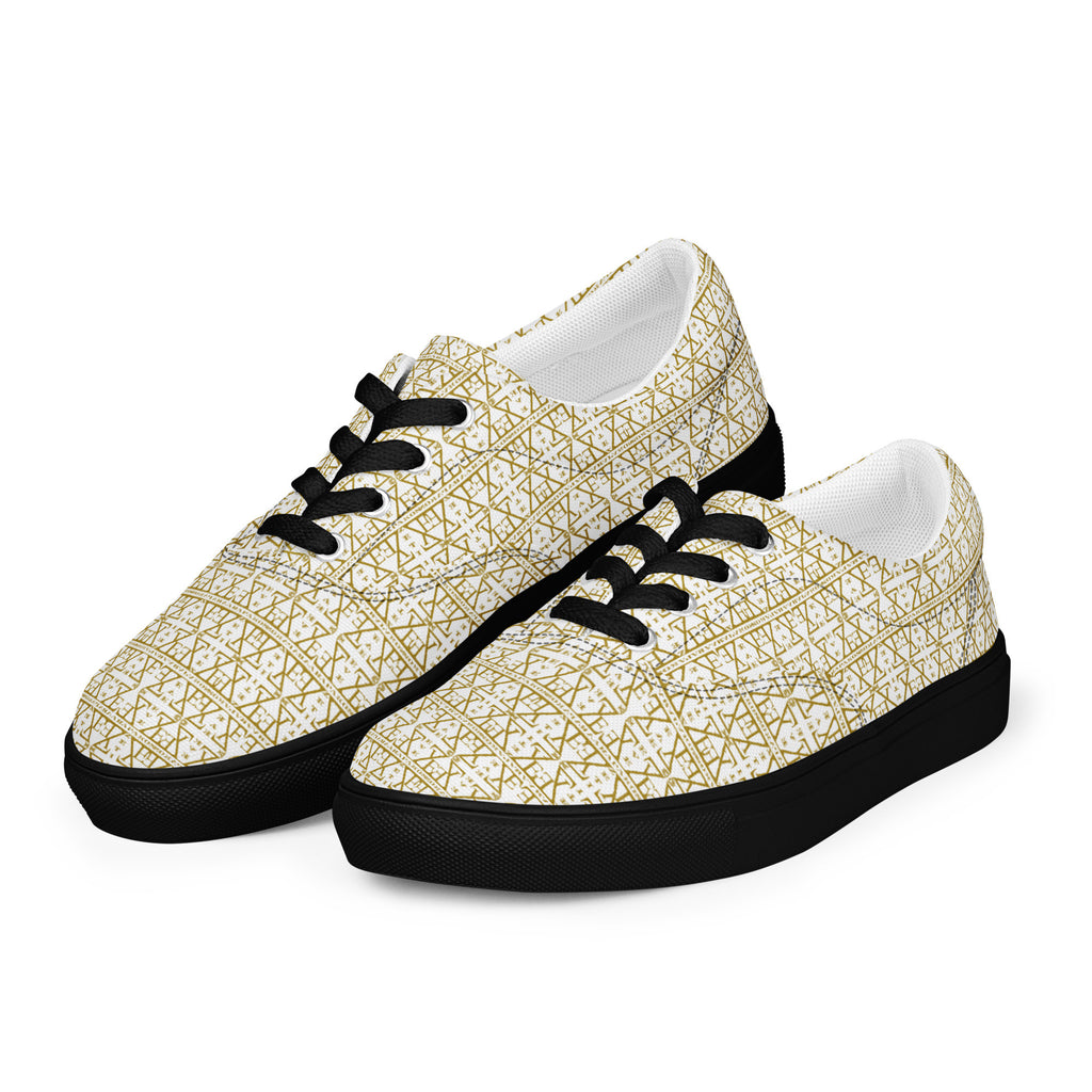 White Women's Lace-Up Shoes Waterproof Canvas with Anatomical Sole