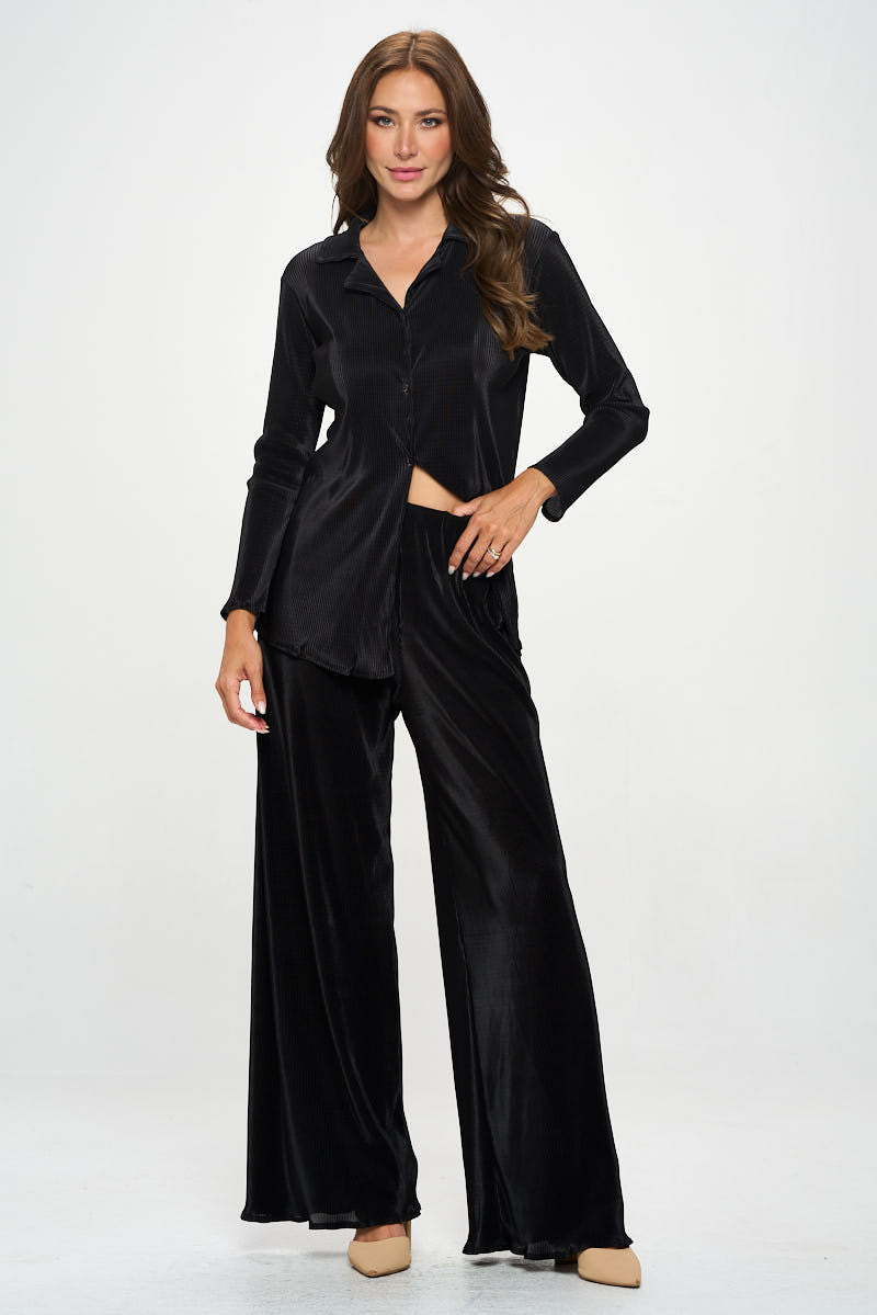 Vibrant Plisse Lined Straight Pants