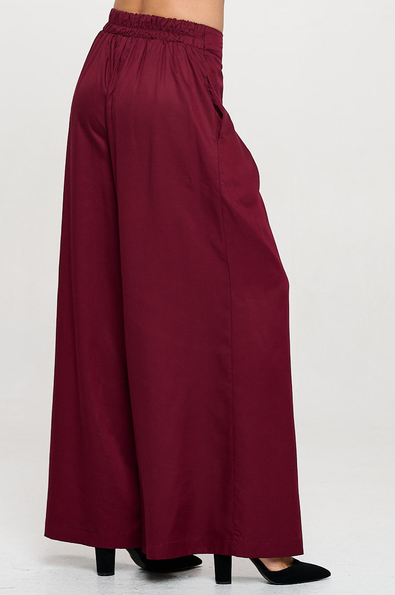 Tencel Solid Wide Leg Pants with Pockets