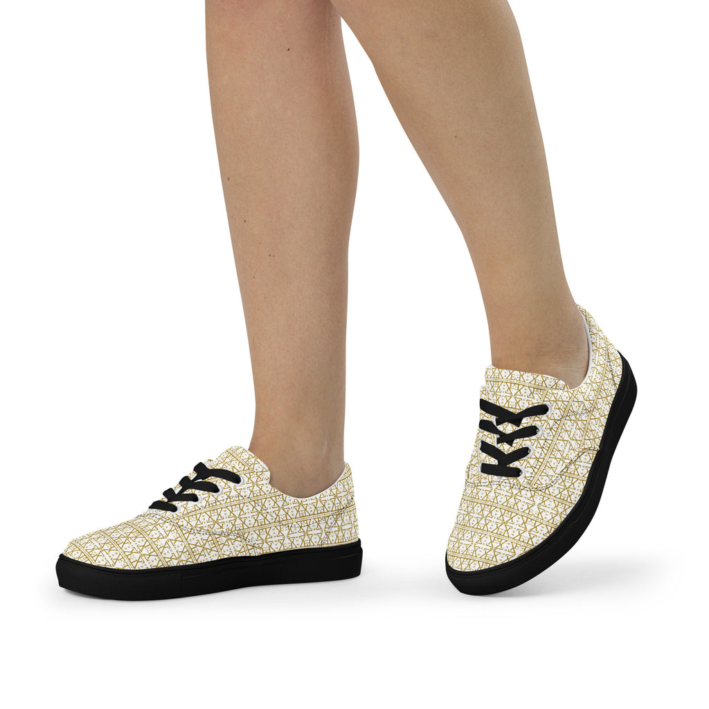 White Women's Lace-Up Shoes Waterproof Canvas with Anatomical Sole