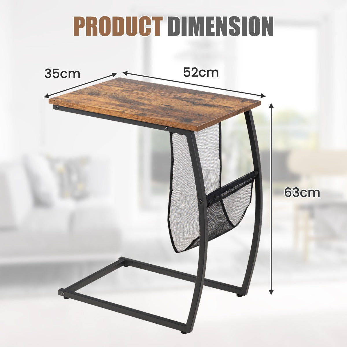 NNECW C-shaped End Table with Side Pocket for Living Room, Bedroom