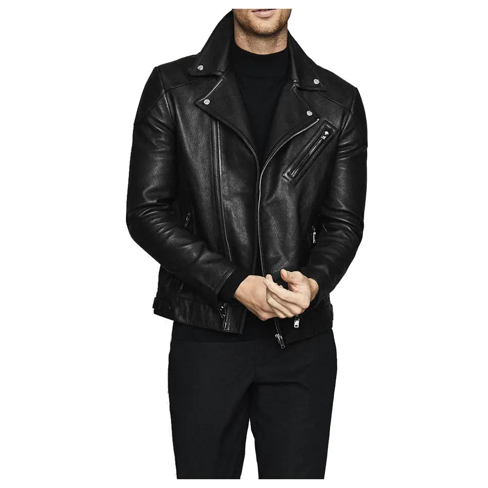 Men's Fashion Biker Jacket with Three Zippered Pockets