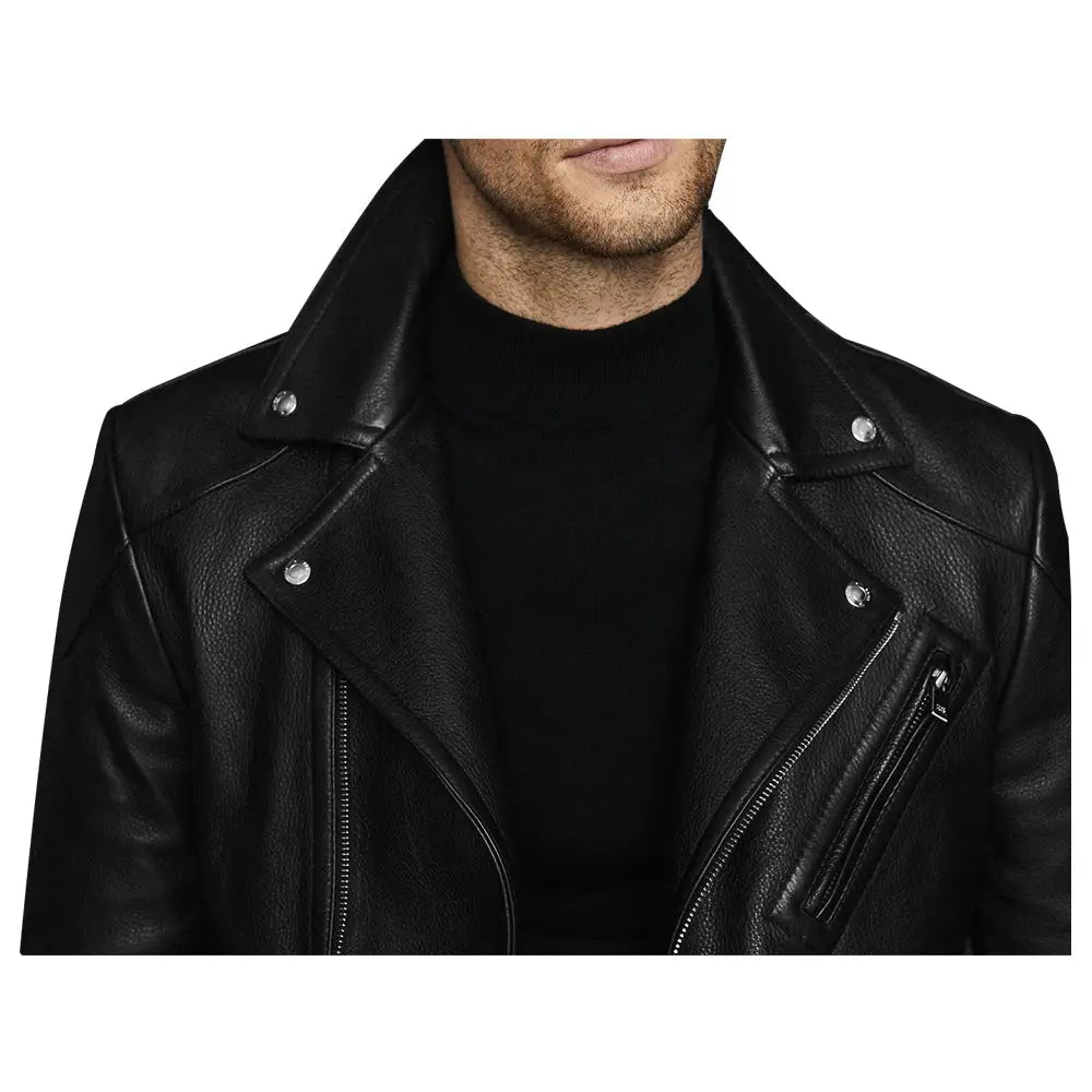 Men's Fashion Biker Jacket with Three Zippered Pockets