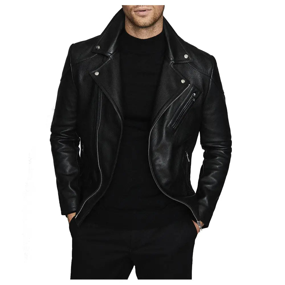 Men's Fashion Biker Jacket with Three Zippered Pockets