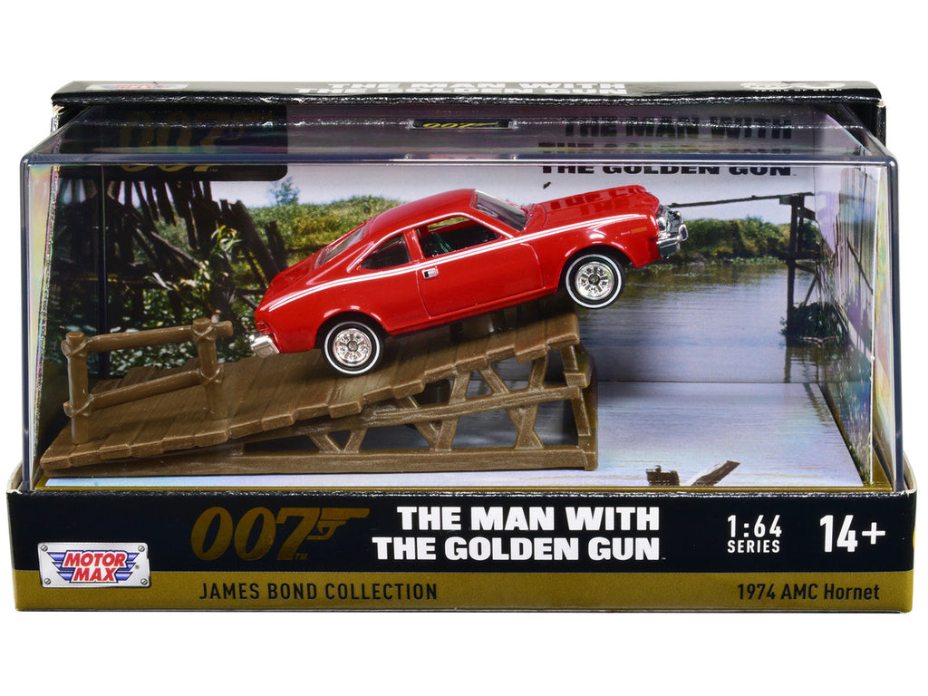 1974 AMC Hornet Red with White Stripes James Bond 007 "The Man with the Golden Gun" (1974) Movie with Display 1/64 Diecast Model Car by Motormax-0
