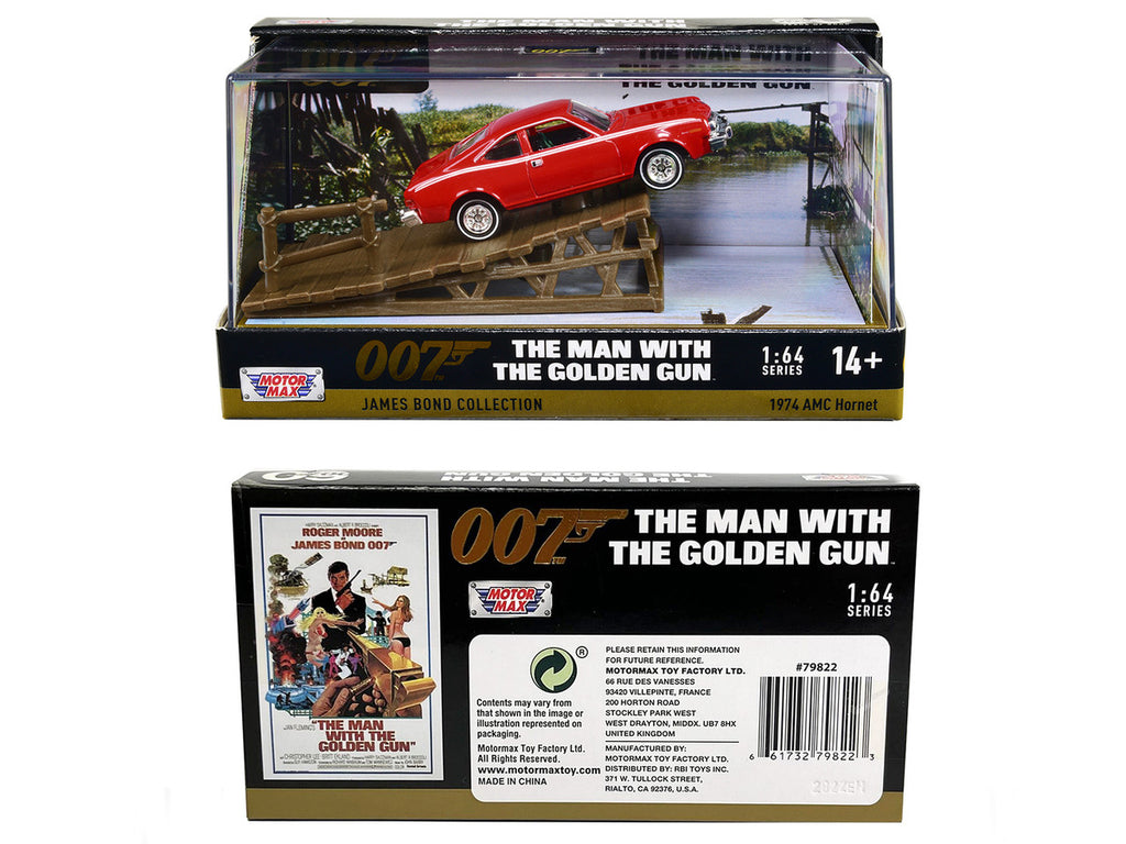 1974 AMC Hornet Red with White Stripes James Bond 007 "The Man with the Golden Gun" (1974) Movie with Display 1/64 Diecast Model Car by Motormax-2
