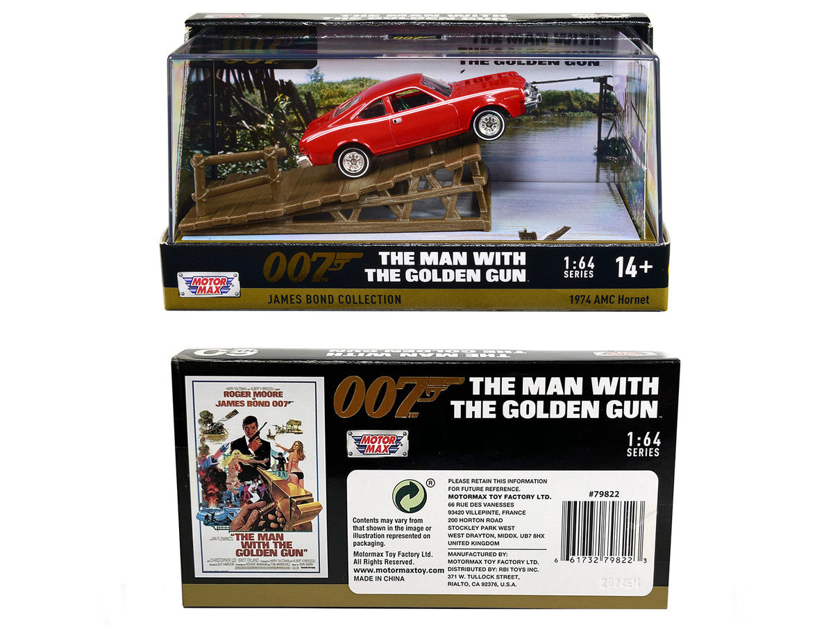 1974 AMC Hornet Red with White Stripes James Bond 007 "The Man with the Golden Gun" (1974) Movie with Display 1/64 Diecast Model Car by Motormax-2