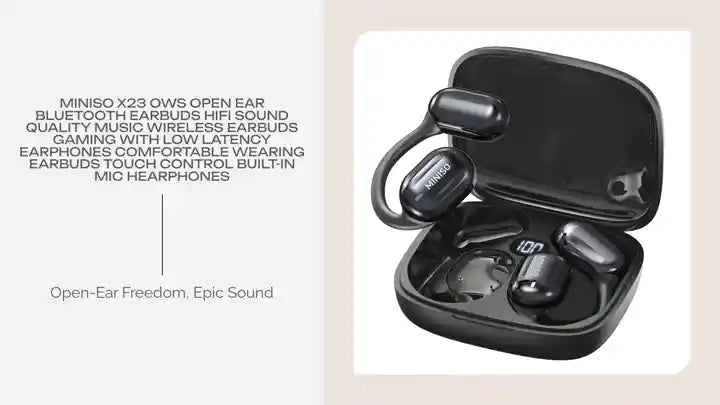 MINISO X23 OWS Open Ear Bluetooth Earbuds HiFi Sound Quality Music Wireless Earbuds Gaming with Low Latency Earphones Comfortable Wearing Earbuds Touch Control Built-in Mic Hearphones by@Outfy