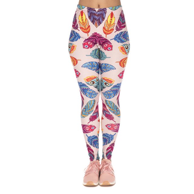 Women Legins Feathers Vibes Printing Blue Sexy Slim Legging Woman High Waist Leggings