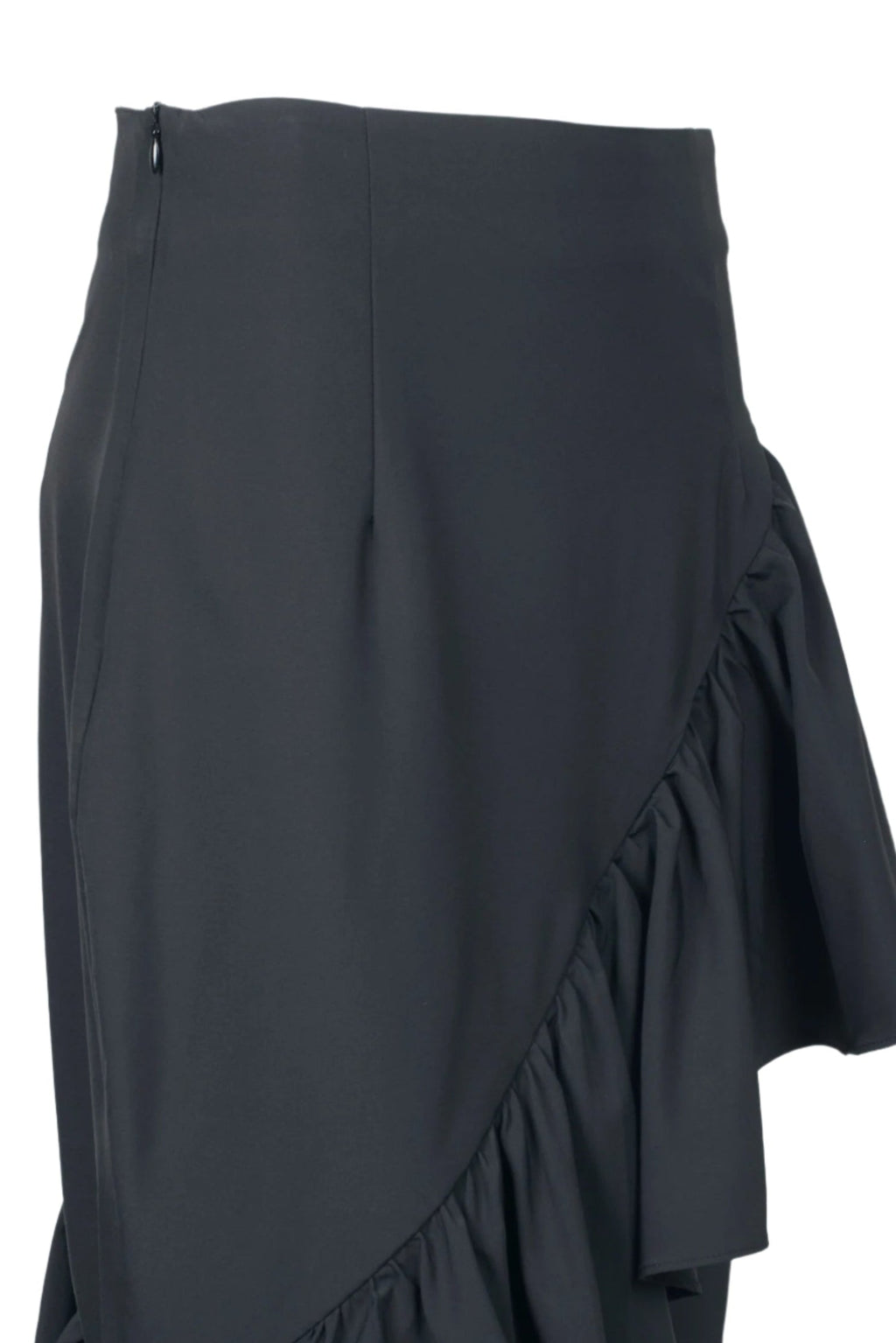 Why Dress Mid Waist Ruffled Zipper Side Solid Crepe Skirt