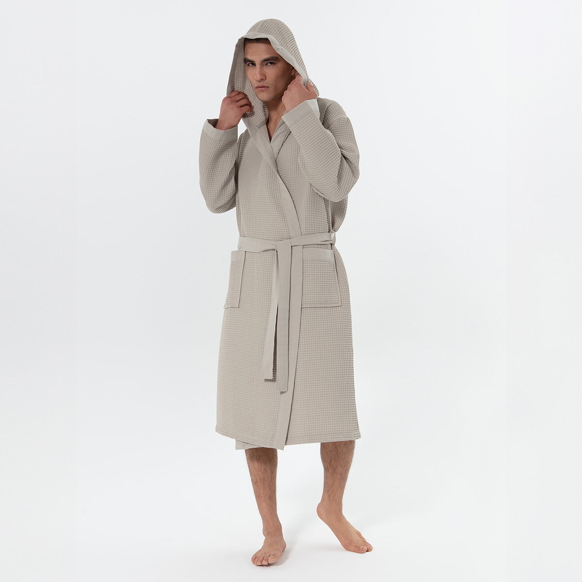Men's Hooded Turkish Cotton Waffle Robe