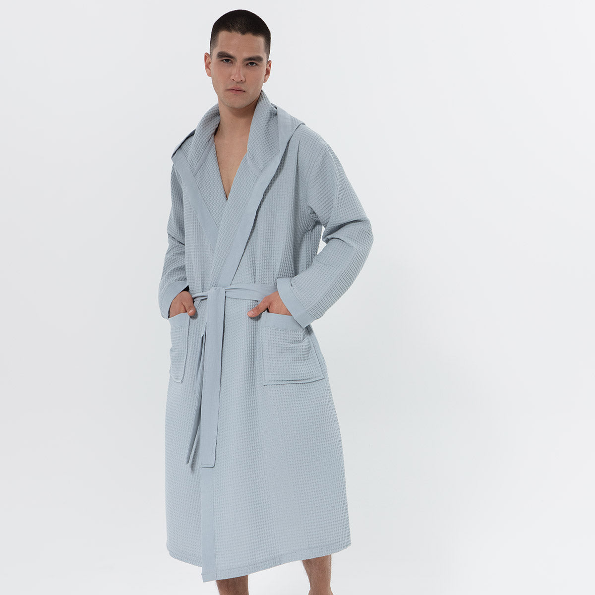 Men's Hooded Turkish Cotton Waffle Robe