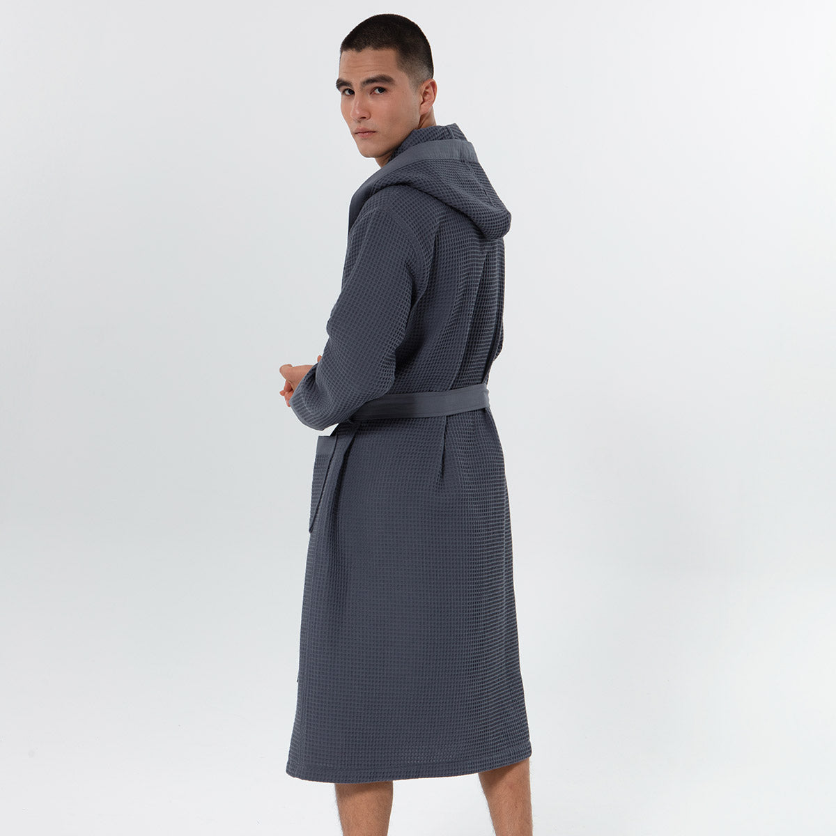 Men's Hooded Turkish Cotton Waffle Robe