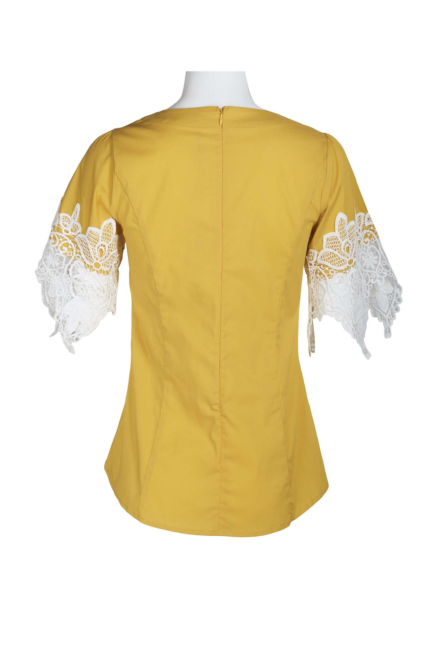 Why Dress V-Neck Short Lace Sleeve Zipper Back Cotton Top