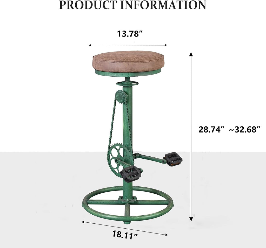 Vintage DIY Bar Stool Bicycle Chain Iron Pedal Retro Industrial Height Adjustable Bicycle Wheel Design Bar Chair Set of 2 Antique Green-2