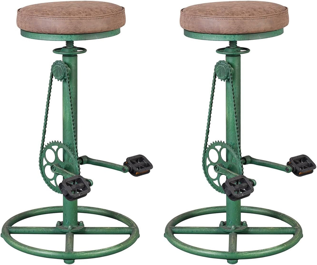 Vintage DIY Bar Stool Bicycle Chain Iron Pedal Retro Industrial Height Adjustable Bicycle Wheel Design Bar Chair Set of 2 Antique Green-0