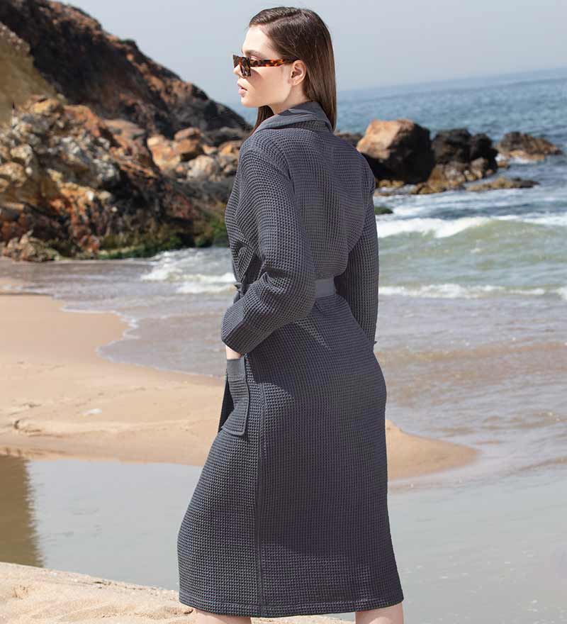 Women’s Lightweight Waffle Spa Robe with Shawl Collar