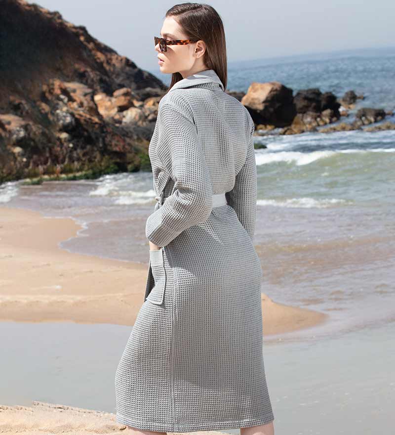 Women’s Lightweight Waffle Spa Robe with Shawl Collar