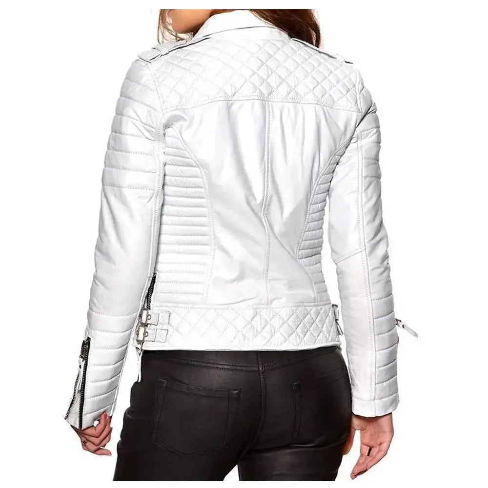 Women's White Slim Fit Soft Leather Biker Jacket