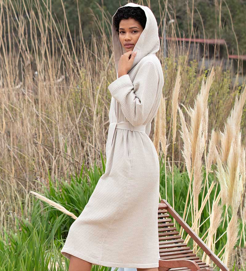 Women’s Turkish Cotton Waffle Hooded Robe