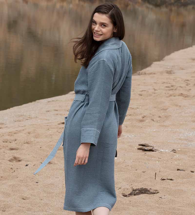 Women’s Lightweight Waffle Spa Robe with Shawl Collar