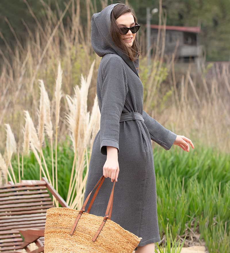 Women’s Turkish Cotton Waffle Hooded Robe